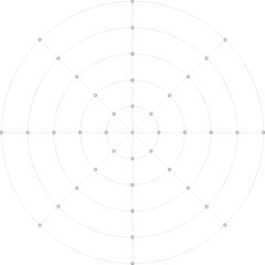 Obraz premium Black dot radial grid texture with circles on white background. FUI science round grid backdrop. Math or technological notebook blank circular sheet.