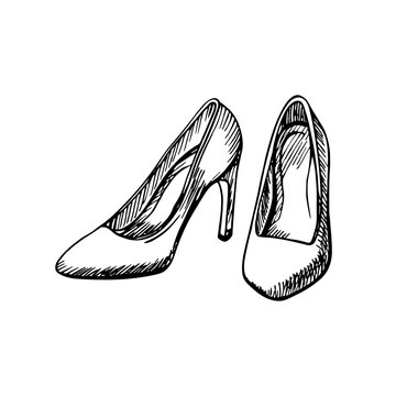 The classic high heel shoes illustration, hand-drawn in sketch style, perfect for fashion and design concepts