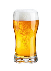 Glass of golden beer with foam and bubbles