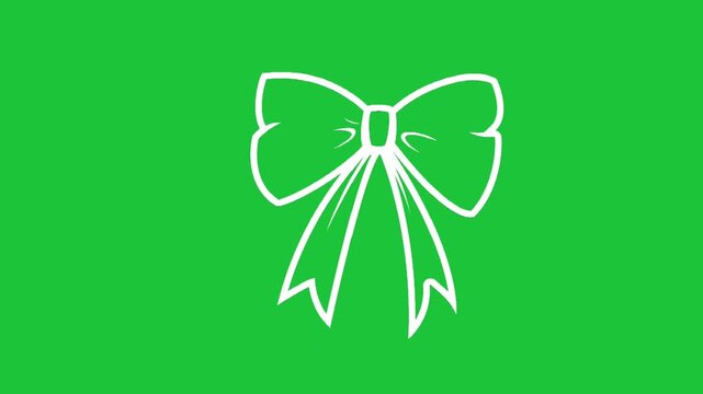 Hand drawn ribbon bow animation simple doodle style on green background gift decoration concept minimal loopable video