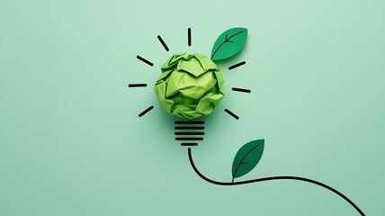 Creative representation of eco-friendly energy with a light bulb made of green leaves
