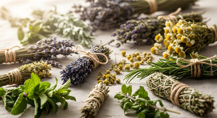 Assortment of dried herbs and spices for natural remedies and culinary uses 1.