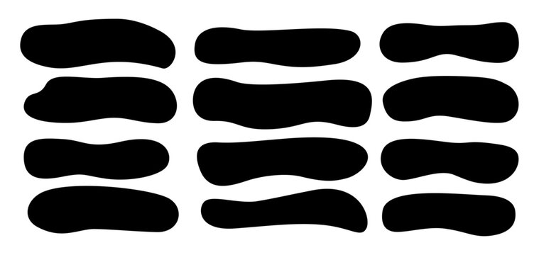 Abstract irregular organic set with black cute vector shape frame box. Hand drawn collage with abstract wavy background. Text rectangle banner with figure graphic shape