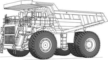 Large mining dump truck with raised bed and detailed wheels mining truck heavy machinery industrial vehicle © Moksedul