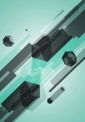 Abstract Geometric Shapes Floating in Teal Gradient Background