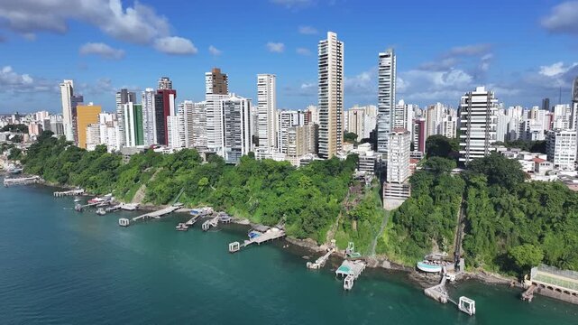 All Saints Bay In Salvador In Bahia Brazil. Summer Landscape. Beach Cityscape. Tropical Skyline. All Saints Bay In Bahia Brazil. Nature Scenery. Paradisiac Seascape.