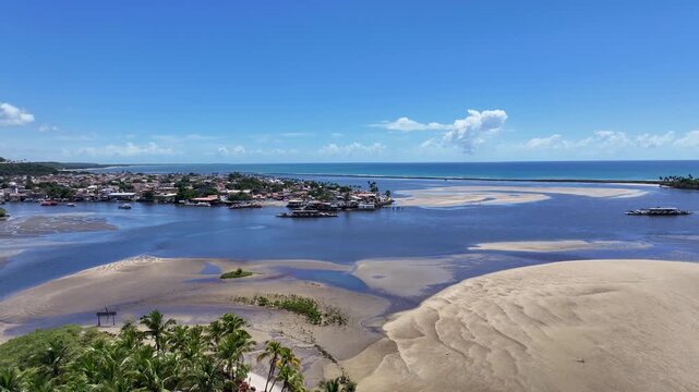 Porto Seguro Skyline At Porto Seguro In Bahia Brazil. Beach Landscape. Beautiful Coastline. Travel Destination. Porto Seguro Skyline In Porto Seguro In Brazil. Mangrove Sand Bank. Brazil Northeast.