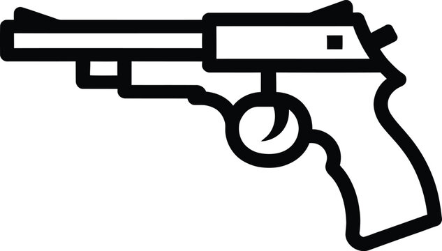 Simple line drawing of a handgun or pistol icon graphic symbol  isolated on transparent background