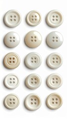 Fototapeta premium Array of Round White Buttons with Four Holes on White Surface