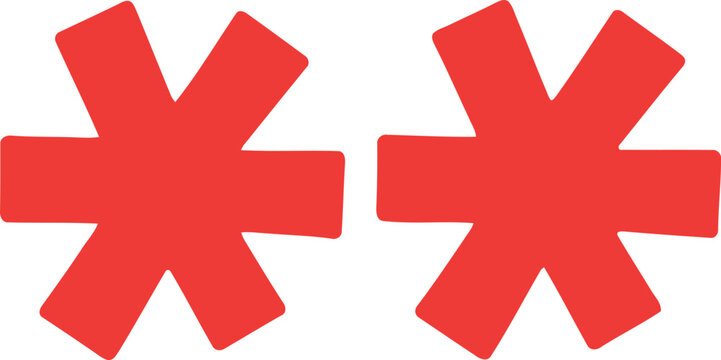 Red Asterisk Symbols Isolated on White Background, Bold Graphic Design Elements for Emphasis or Highlight