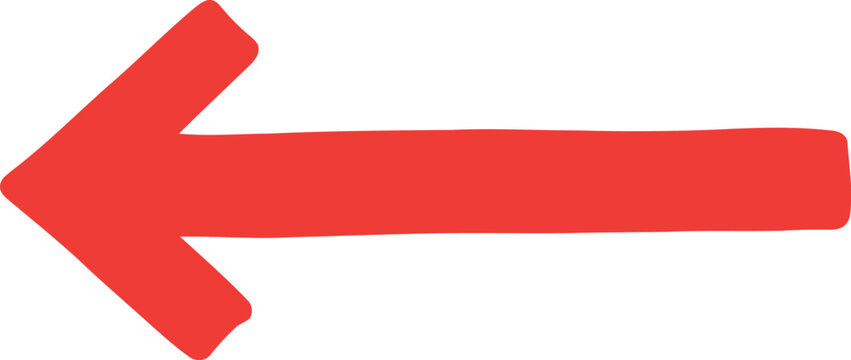 Bold red left arrow icon isolated on white background for web, signage, and graphic design