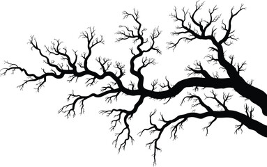 Naklejka premium Intricate tree branch silhouette icon with fractal twigs and natural growth theme for botanical design - black vector illustration set