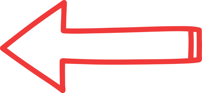 Red Hand Drawn Left Arrow Icon Isolated on White Background for Directional Design