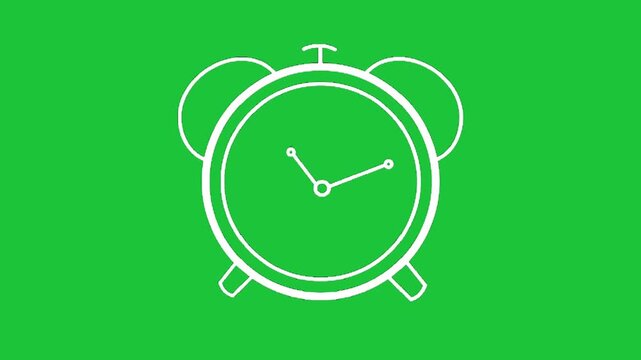 Minimal alarm clock line animation on green background simple time icon clean vector style smooth loop motion clip