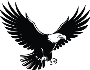 Obraz premium Bald eagle flight silhouette icon with wings spread and patriotic wildlife theme for emblem design - vector illustration set