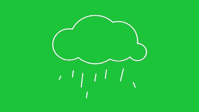 Minimal cloud rain line animation on green background simple weather icon clean vector style smooth loop motion clip