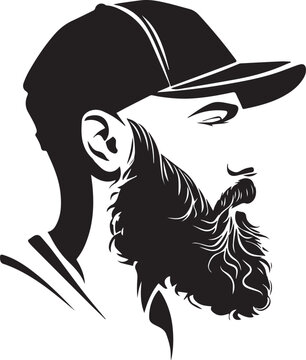 Minimal Black and White Bearded Man Side Profile Vector Silhouette Logo Design