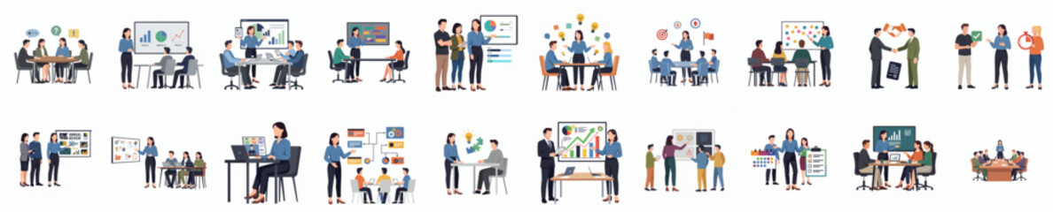 Flat Style Business Meeting and Presentation People Illustration Set © ngentutgajah