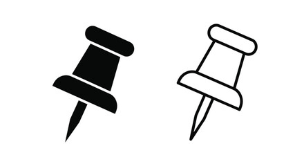 Two push pins one dark and one light in graphic silhouette