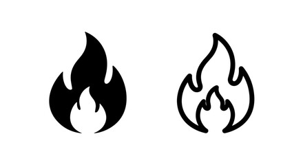 Two fire icons, one filled and one outline, for representing heat or passion © MdDelowar