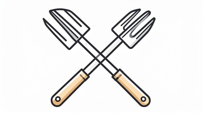 Naklejka premium Stainless steel cooking utensils crossed fork and spoon set isolated on white background
