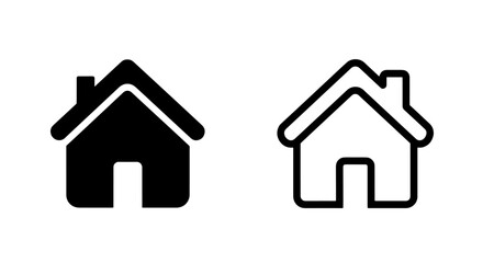 Obraz premium Simple home icon set, solid black and outline for web and design, representing real estate or online navigation.