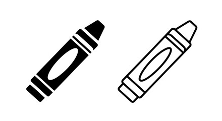 Crayon icon set, solid black and outline, representing art, creativity, and drawing supplies.