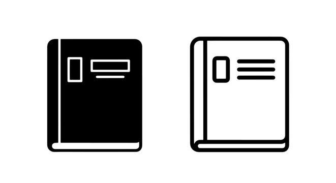 Book icon set, solid black and outline, representing knowledge, reading, and literature.