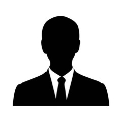 Stock vector silhouette of business man in suit and tie for avatar profile picture icon 