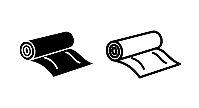 Vector icon of a fabric roll or bolt, with options for solid black and white outline.
