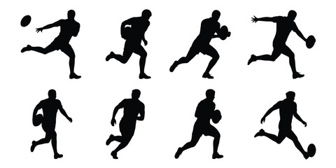 Obraz premium A collection of black silhouettes of men playing various sports on a white background