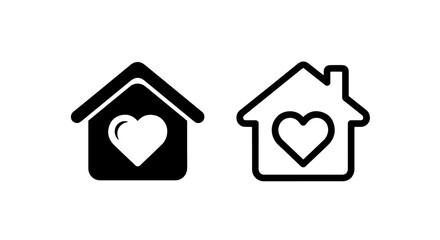 Obraz premium Loving Home Icon: Black House with Heart Symbol for Family, Real Estate, Mortgage, and Residential Care Concepts