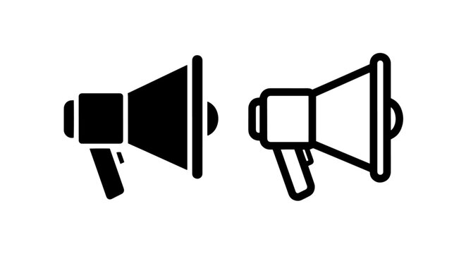 Simple black and white vector icon of a megaphone for announcements and public communication.