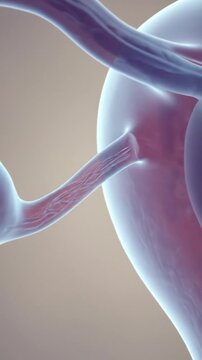 Close-up view of human reproductive anatomy showing fallopian tube and ovary connection