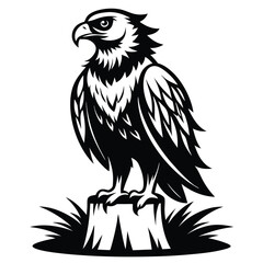 Obraz premium monochromatic macaw eagle silhouette on stump silhouette line art vector illustration with a white background