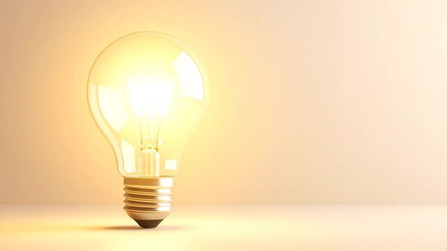 A glowing lightbulb on a neutral background, symbolizing ideas, innovation, and creativity.