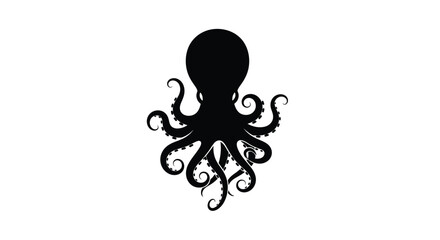 A striking black octopus design with elegant flowing tentacles silhouette © MDRAYHAN