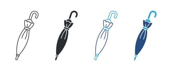 Umbrella icon set, rainy weather protection symbol, folded parasol sign, waterproof accessory vector illustration © Habiba Anika
