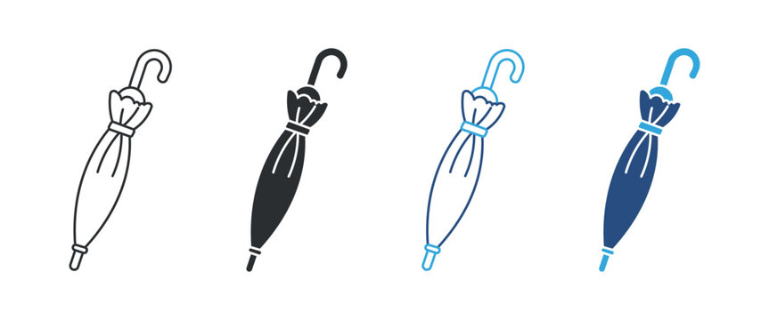 Umbrella icon set, rainy weather protection symbol, folded parasol sign, waterproof accessory vector illustration
