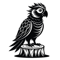 Obraz premium monochromatic lorikeet silhouette on stump silhouette line art vector illustration with a white background