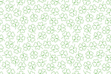St. Patrick&rsquo;s Day seamless pattern with line green clover leaves, festive Irish background, repeating botanical design- vector illustration