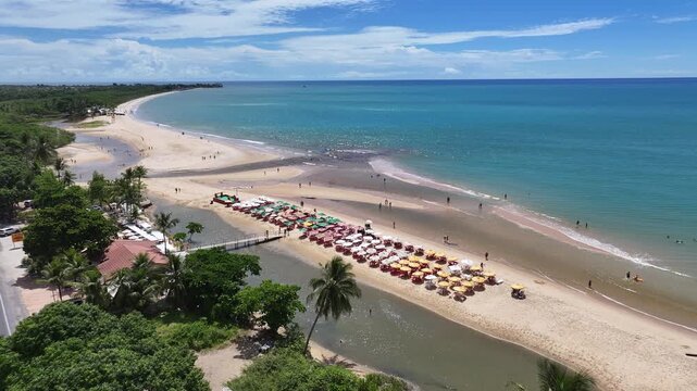 Porto Seguro Skyline At Porto Seguro In Bahia Brazil. Beach Landscape. Beautiful Coastline. Travel Destination. Porto Seguro Skyline In Porto Seguro In Brazil. Mangrove Sand Bank. Brazil Northeast.