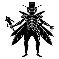 Obraz premium Warrior Robotic Steampunk Grasshopper Silhouette Vector Art Illustration