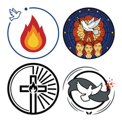 Christian Education Dove and Church Window Silhouette Icon Bundle