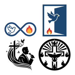 Holy Spirit Dove and Flame Infinity Symbol with Open Door Icon Bundle