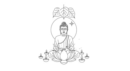 Obraz premium Buddha meditation illustration with lotus flower and candles