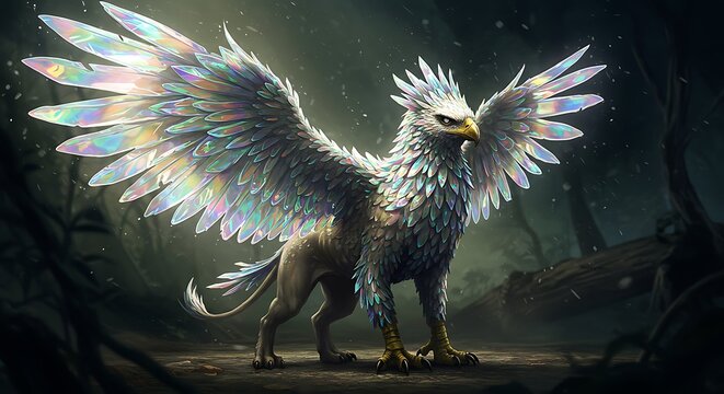 Majestic mythical griffin with radiant wings and piercing gaze