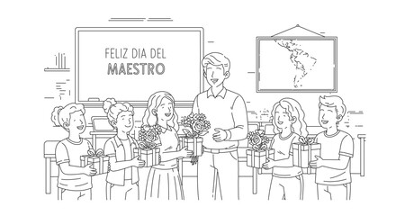 Obraz premium Happy teacher's day celebration with students giving gifts