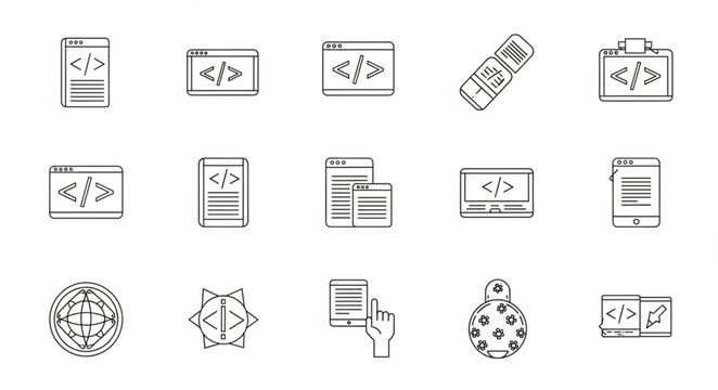 Collection of Coding and Programming Icons in a Grid Layout.