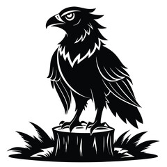 Obraz premium monochromatic crow eagle silhouette line art vector illustration with a white background